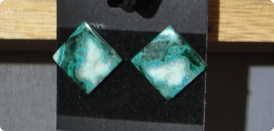 Geometric green and white earrings