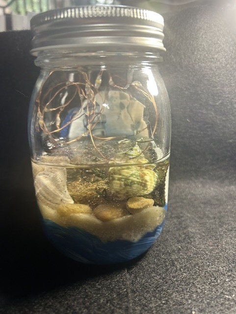 Terrarium in a glass jar with rocks.